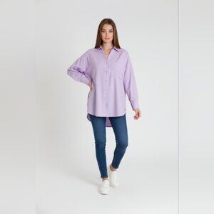 Vicolo Women's Size M Pastel Light Purple Long Sleeve Button Down Collared Shirt